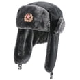 thumbnail image 5 of UDIYO Earflap Hat Badge Decor Thickened Fuzzy Plush Lining Quick Release Buckle Ears Protection Solid Color Windproof Winter Men Women Trapper Hunting Cap for Riding, 5 of 8