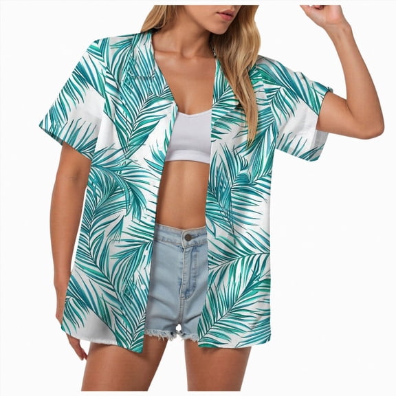 Gubotare Hawaiian Shirts for Women Women's Hawaiian Shirt Short Sleeve Tropical Button Down Summer Beach Floral Hawaii Shirt Lightweight (Mint Green,XXXXXL)