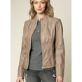 thumbnail image 3 of Made by Johnny Women's Panelled Faux Leather Moto Jacket XL KHAKI, 3 of 6