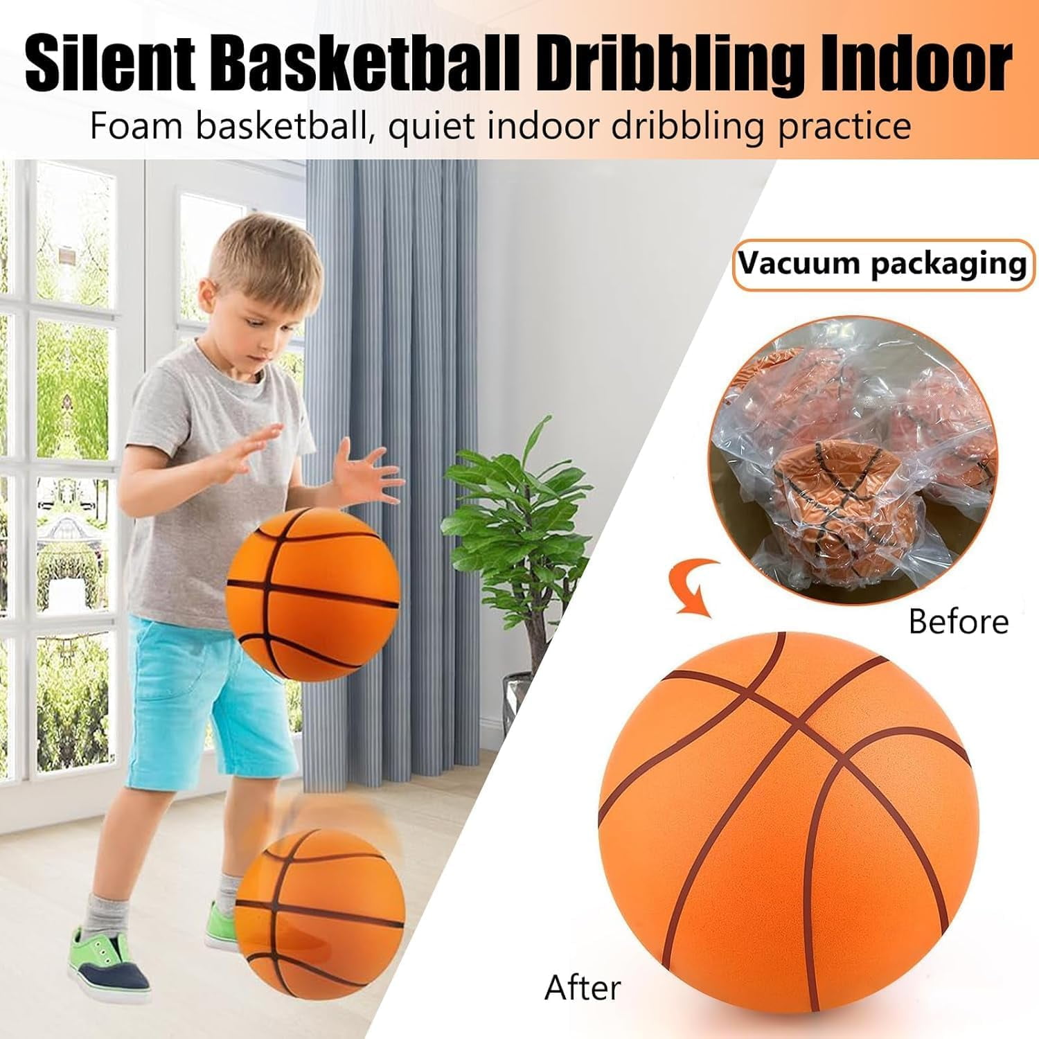 Silent Basketball Size 7 (29.5") - Upgrade Foam Basketball Arcade Game Indoor,Ball for Quiet Dribbling and Indoor Training,Pro PU Foam Ball – Higher Bounce