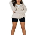thumbnail image 4 of Autumn Womens Casual Zip Up Hoodie  Long Sleeve Solid Color Drawstring Sweatshirts with Pockets Khaki M, 4 of 6