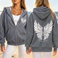 thumbnail image 2 of Puliio Womens Full Zip Up Hoodie Oversized Vintage Graphic Print Warm Fall Sweatshirt With Side Pockets, 2 of 7