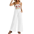 thumbnail image 4 of Floral Overalls for Women Boho Embroidered Wide Leg Cotton Linen Jumpsuits Loose Lightweight Adjustable Strap Cute Overalls, 2XL, 4 of 8
