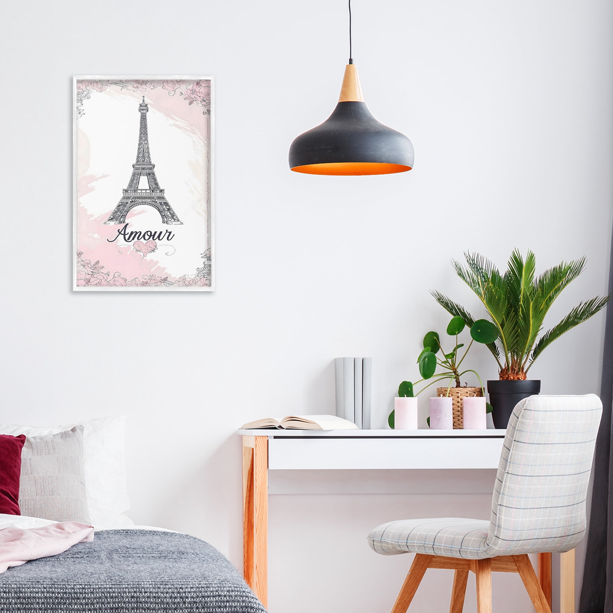 Stupell Industries Amour Vintage Eiffel Tower White Framed Giclee Art, design by Creative Studio