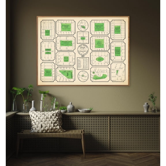 Vintage NYC Map Wall Art Print, Unframed Paper Poster 8x10in