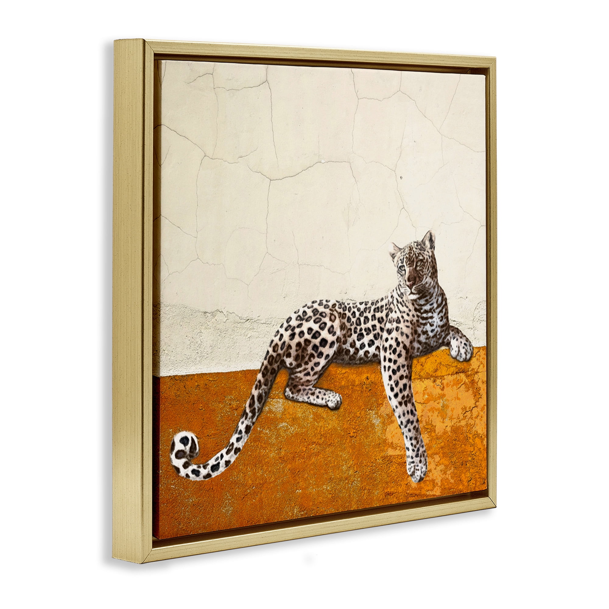 Stupell Industries Leopard Wildlife Portrait Animals & Insects Painting Gold Floater Framed Canvas Art Print Wall Art, 18 x 18