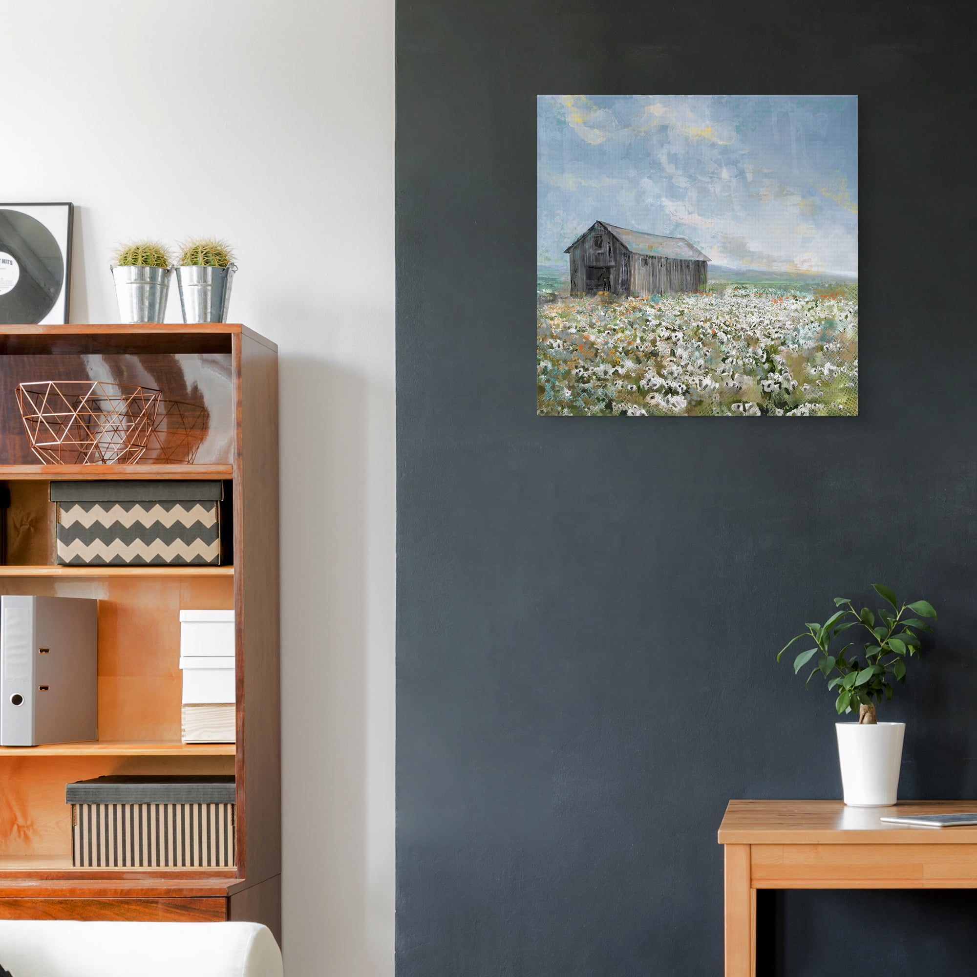 Barn with White Poppies by Studio Arts Canvas Art Print