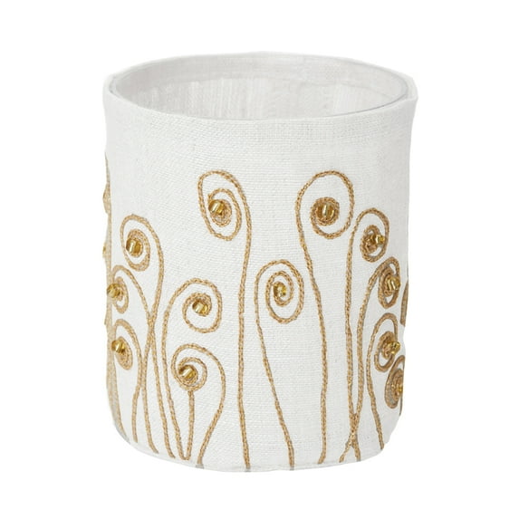 Lazy Susan White Linen Gold Stitched Fiddle Head Votive - (Small)