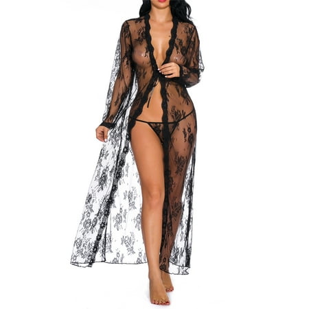 

Lingerie for Women Sexy Long Lace Dress Sheer Gown See Through Kimono Robe