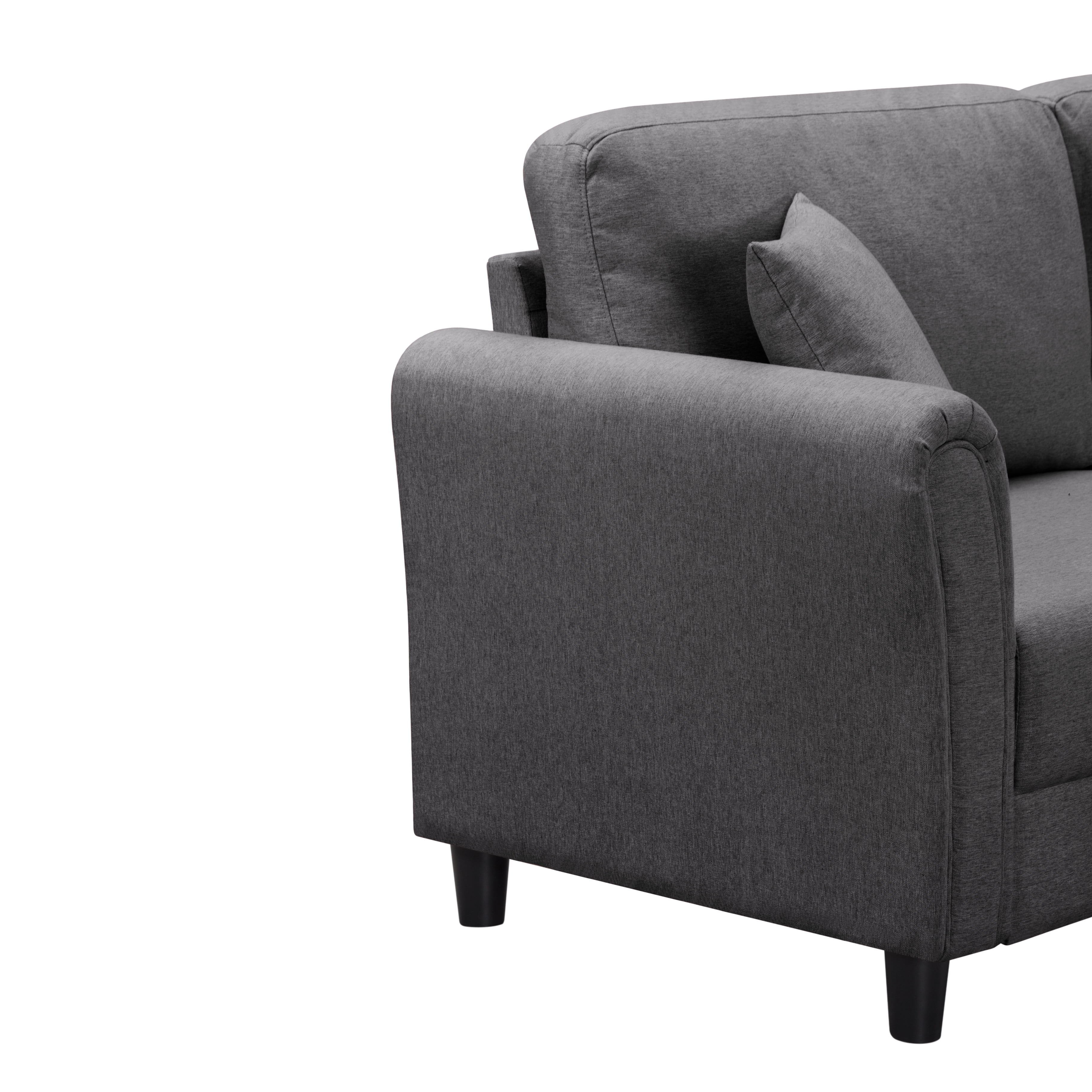 BSHTI 81.5" Modern 3-Seater Sofa with Removable Cushions & Tapered Wood Legs, Minimalist Linen Fabric Couch for Living Room(Dark Gray)
