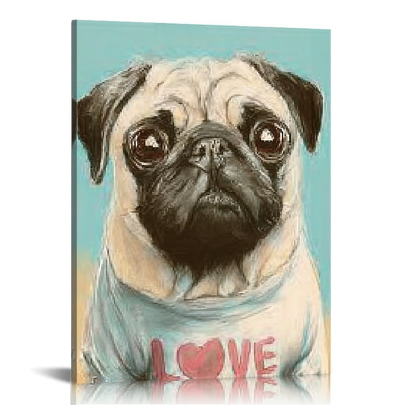 RKSupls Cute Pug Canvas Wall Art, Canvas Prints Wall Art for Living Room Bedroom Stairway Office, Art Print Painting for Home Decorations,12x16in