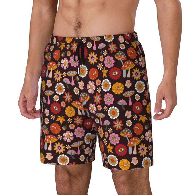 Fotbe 70s Groovy Hippie Retro Traje de Baño para Hombre – Shorts de Natación de Secado Rápido con Forro y Bolsillos-Medium