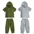 thumbnail image 3 of KYAIGUO Baby Kids Hooded Short Sleeve 2 PCS Outfits Summer Fashion Solid Color Set Cozy Lightweight Sweatshirt Suit for Toddler 1-6 Years Old, 3 of 8