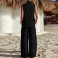 thumbnail image 5 of YYV Two Piece Sets for Women Summer Casual Two Piece Set Lapel Top and Wide Leg Pants Lounge Outfit Black M, 5 of 6