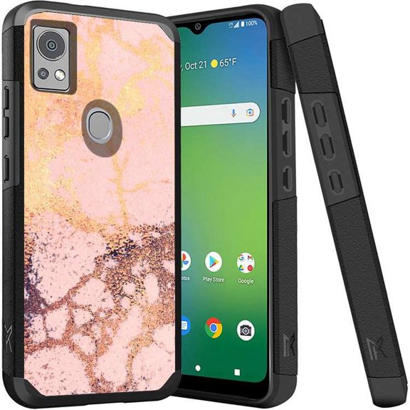 ANJ  Shockproof Dual Layer Slim Hard Case   Tempered Glass Cover Compatible with Icon 5, AT&T Motivate 4 - Rose Gold Marbling