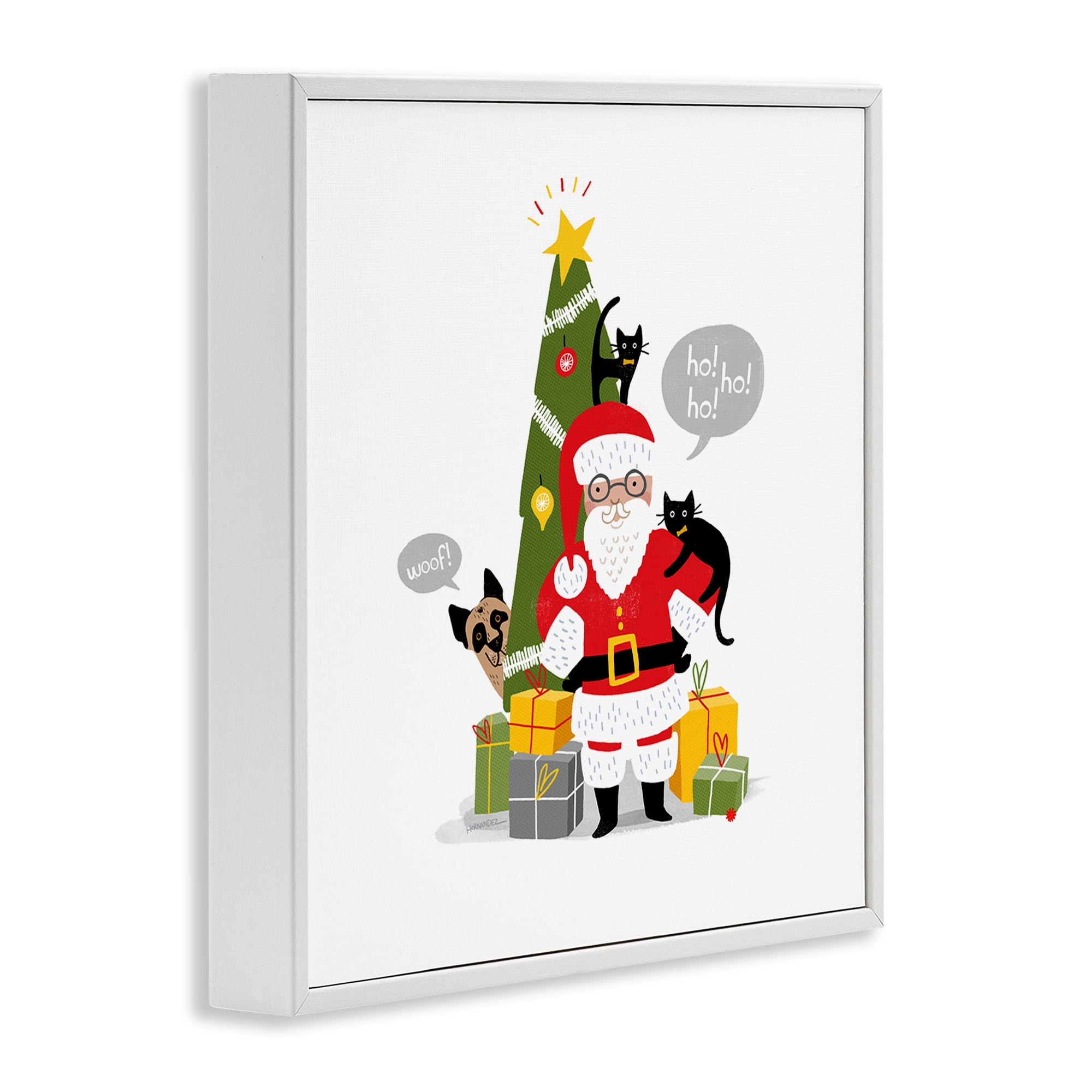 Stupell Industries Santa Paws with Pets Holiday Painting White Framed Art Prints Wall Art, 12 x 12