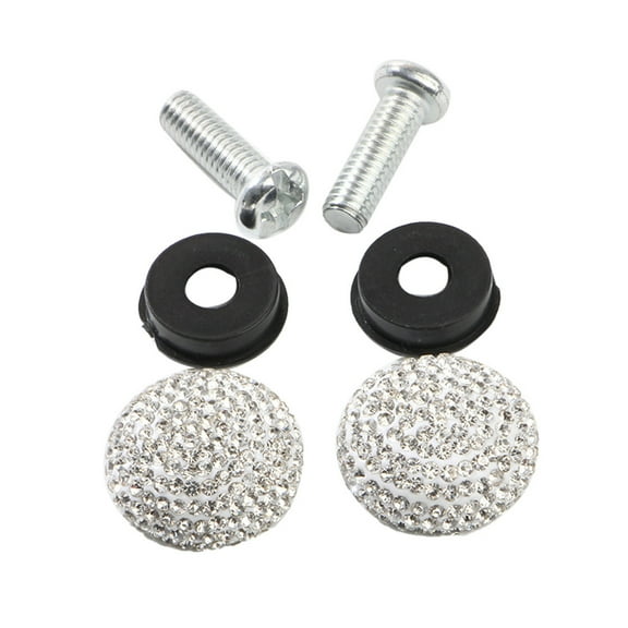 Blasgw Rhinestone Number Covers Car Screw Caps License Accessories White