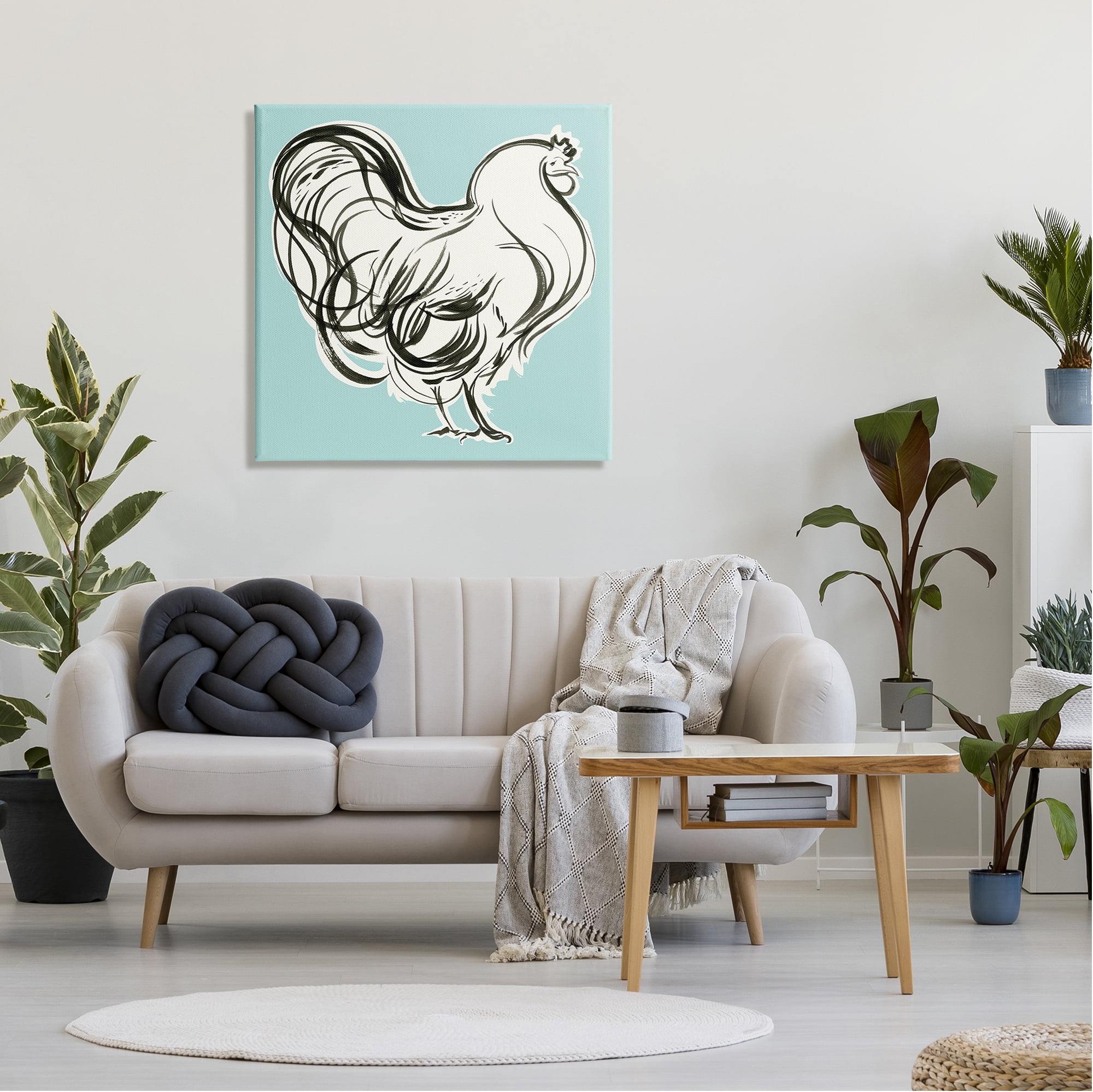Stupell Industries Rooster Drawing on Blue Animals & Insects Painting Gallery Wrapped Canvas Print Wall Art, 30 x 30