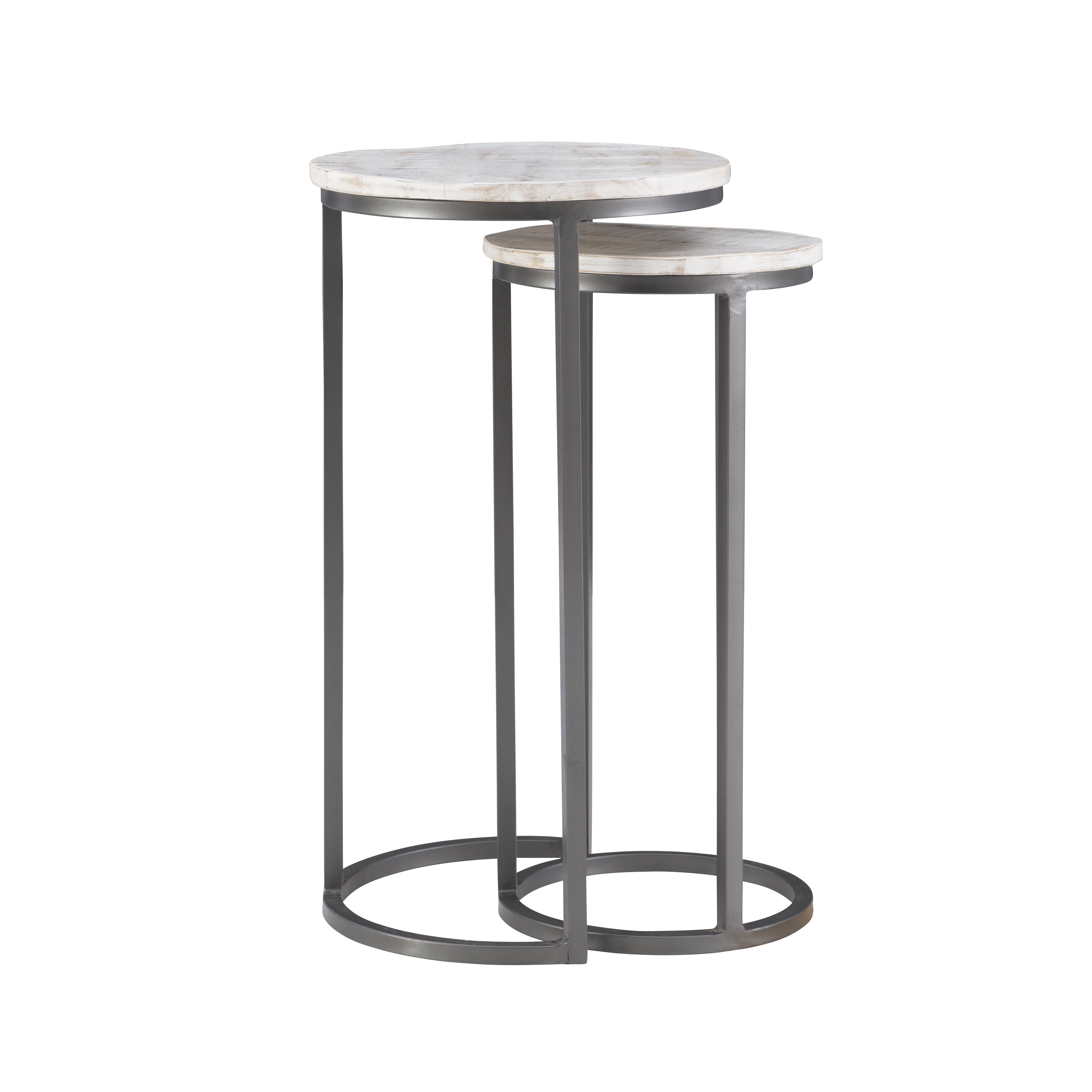 Powell Darden Indoor Modern Nesting Metal Round End Tables, Dark Gray/White Faux Marble, Set of 2