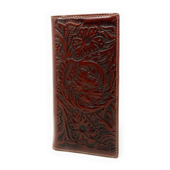 Premium Genuine Leather Floral Tooled Laser Cut Woven Men's Long Bifold Wallet in 3 Colors