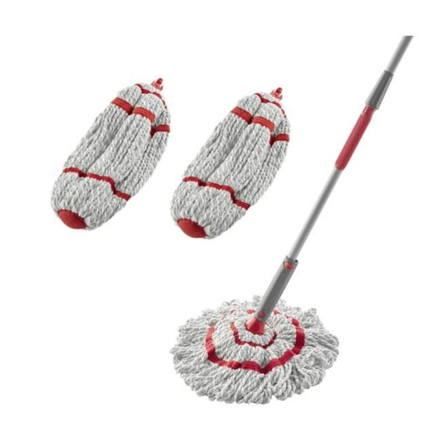 Rubbermaid Microfiber Twist Mop Kit with 2 Refills Kit Machine Washable Built-in Wringer Lightweight Safe for All Floor Types Deep Cleaning