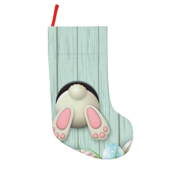 Defioc White Bunny Bottom And Easter Eggs for Christmas Stockings 18" Personalized Holiday Stocking for Family, Farmhouse Decor, Xmas Tree Decoration, 1 Pack