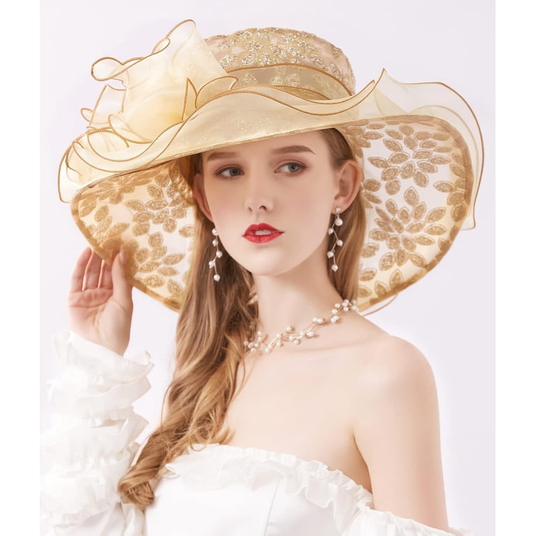 Vintage Straw Fascinator Hat Wide Brim Women\'s Church Derby Accessory FUNUONY Women main image 4