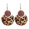 thumbnail image 2 of Wood Circle Cutout Cowhide Genuine Leather Statement Earrings Women Fall Jewelry, 2 of 8