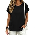 thumbnail image 2 of GZWYHT Women's Summer Tops Casual Short Sleeve Sweatshirt Lightweight Trendy Top with Kangaroo Pockets Black 2XL, 2 of 7