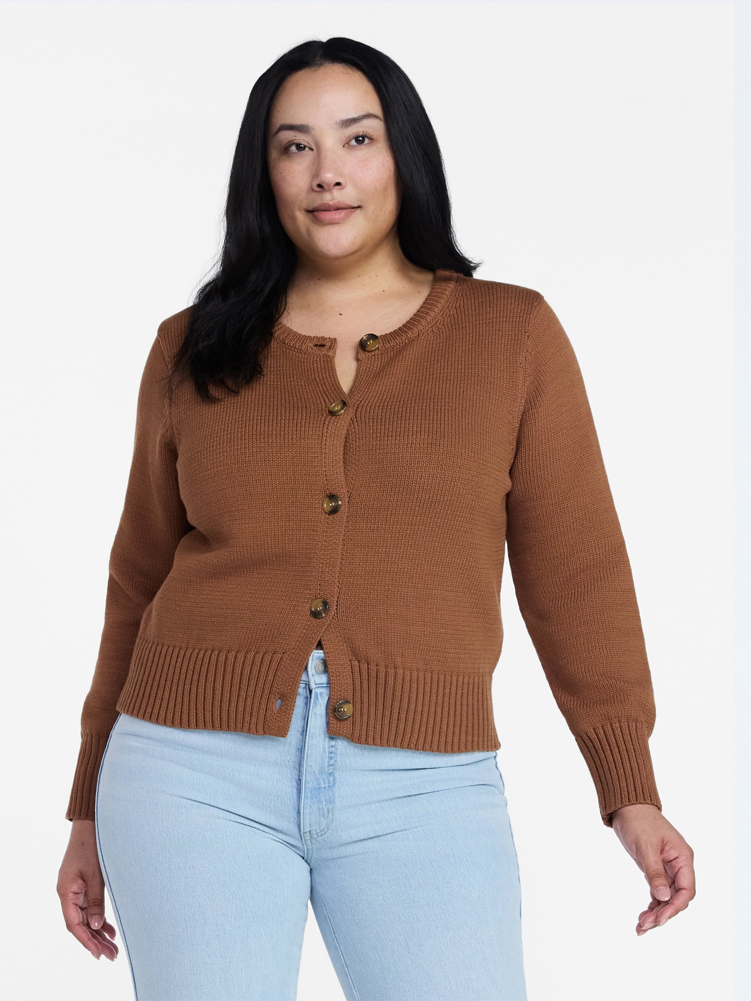 Time and Tru Women's Button Front Cardigan Sweater, Midweight, Sizes XS-XXXL