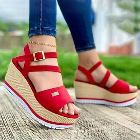 

Yedhsi Women s New Wedge Sandals Thick Sole Platform Buckle Strap Women s Shoes Women s Sandals