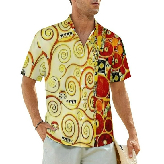 Summer Shirt Beach Klimt Art Blouses The Kiss Print Vintage Casual Shirts Men Short Sleeve