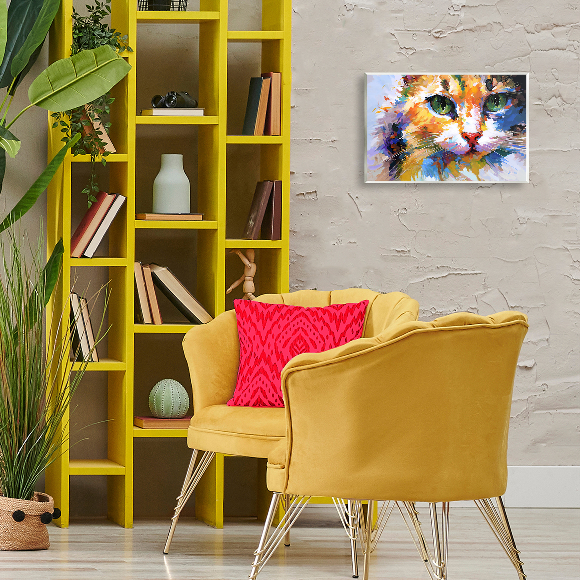 Stupell Industries Manx Cat Gaze Animals & Insects Painting Unframed Art Print Wall Art, 15 x 10