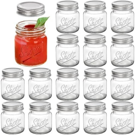 Set of 16 Mini Mason Jars with Lids - 2 Oz Mason Jars Shot Glasses Mason Shooter Glass for Drinks Shot Favors Desserts