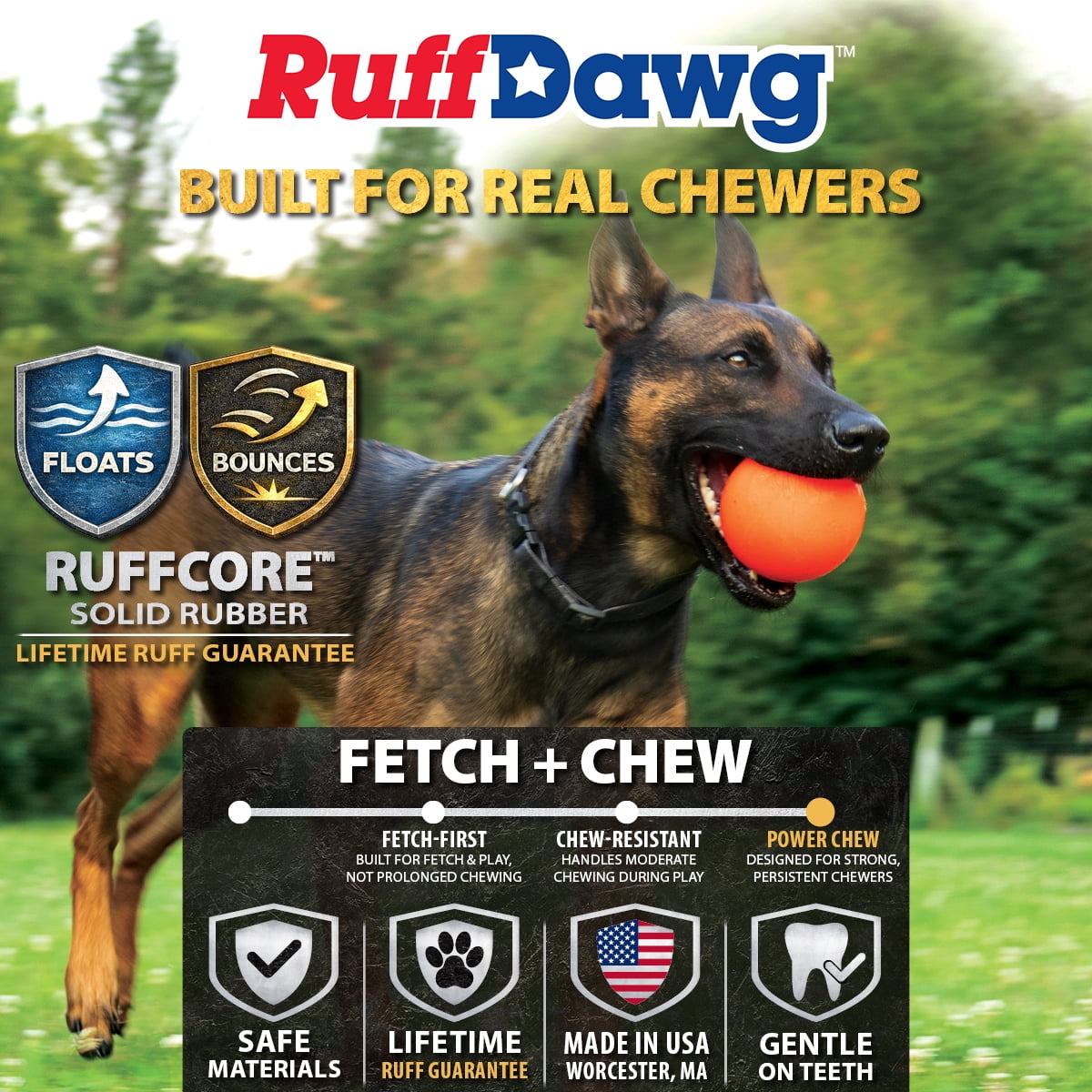 Ruff Dawg Indestructible Dog Ball XXL 4” Pink – Heavy-Duty Rubber Fetch Toy for Aggressive Chewers – Extreme Bounce, Floats, BPA & Latex Free – Made in USA