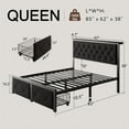 thumbnail image 3 of Honfach Queen Bed Frame with Storage Drawer, Metal Platform Bed with Charging Station, Upholstered Button Tufted Storage Headboard, Black, 3 of 9