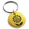 thumbnail image 1 of Stainless Steel Good Vibes Sunflower Engraved Small Medallion Circle Charm Keychain Keyring, 1 of 1