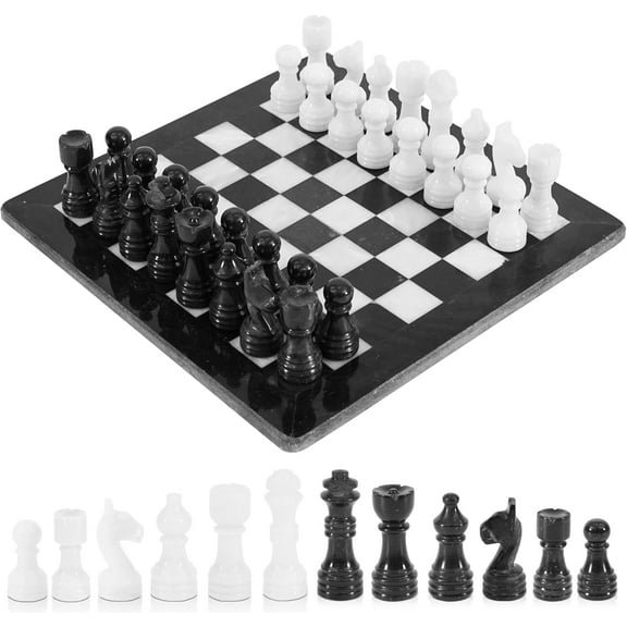 Radicaln Black and White Marble Chess Set 12 Inch Handmade Board – Luxury Gift for Father, Boss or Mentor – Thoughtful Father’s Day Pick for Him