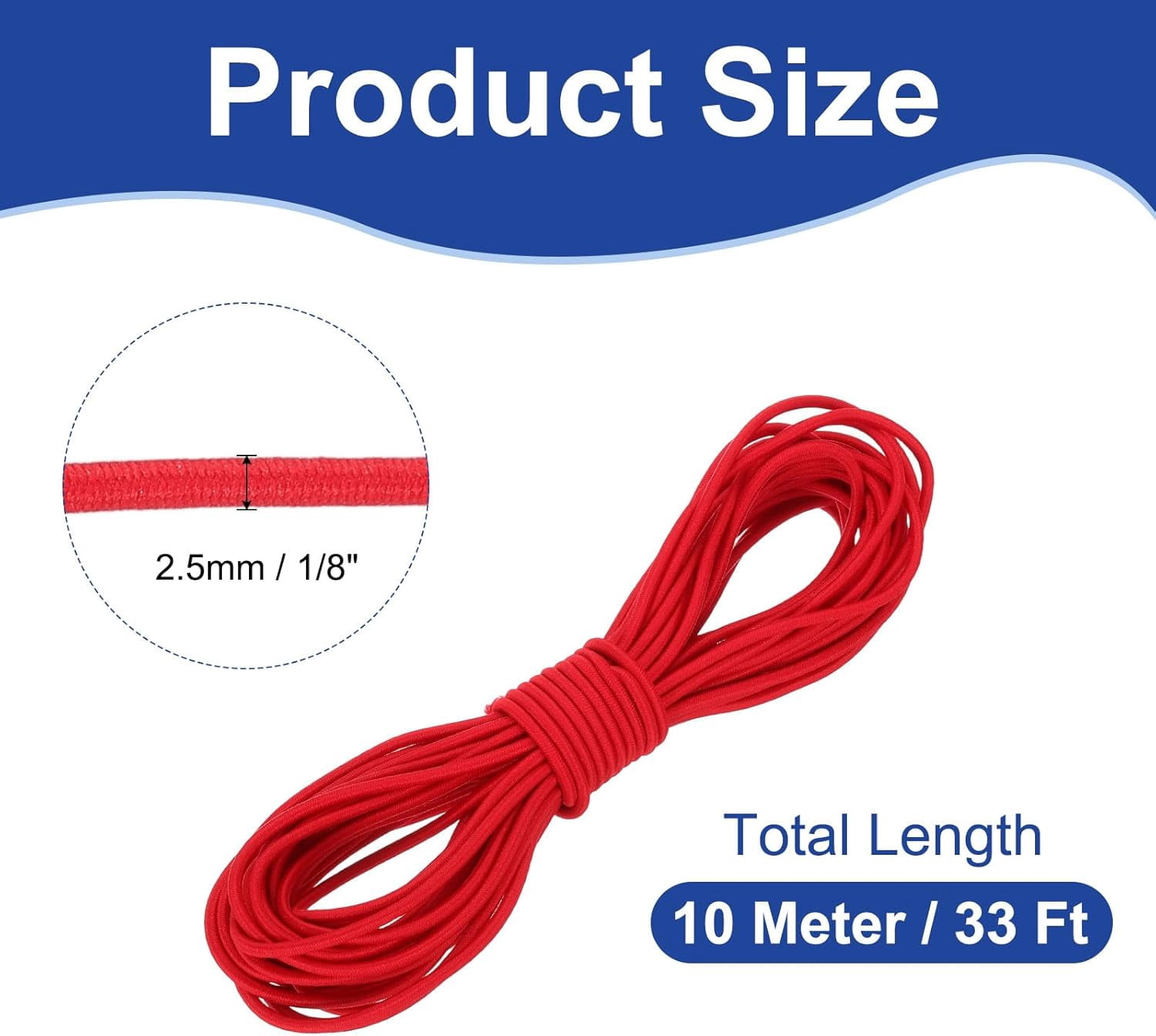 MKEUDQ-1/8" x 33' Elastic Bungee Cord, Bungee Shock Cord Kayak Stretch String Rope for Camping Tent Bike Tie Down Kayaking Boating Repairing Poles DIY Canopy Patio, Red
