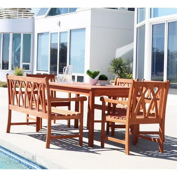 Malibu Outdoor 6piece Wood Patio Dining Set with 4foot Bench and