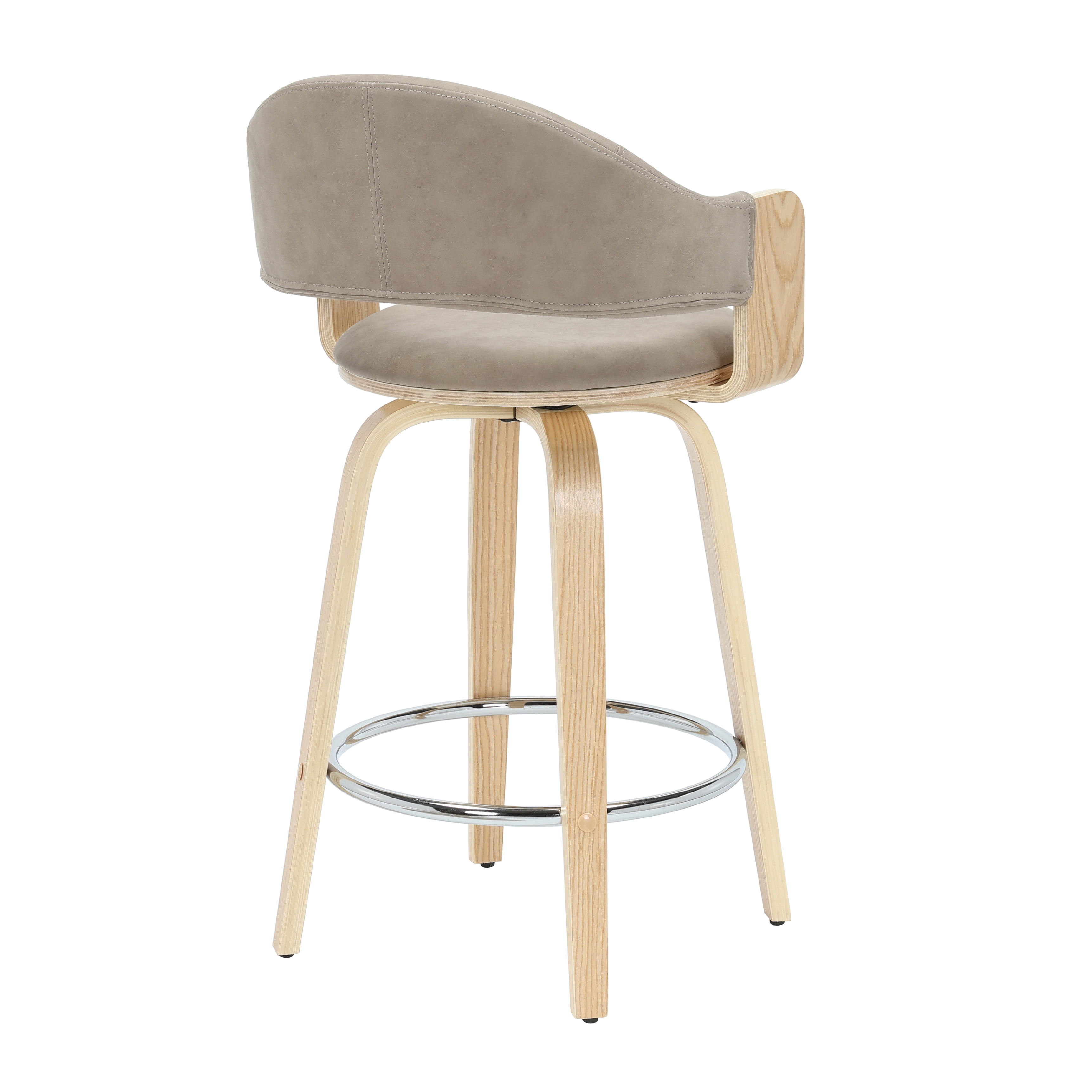 Daxton 36 in. H Swivel Counter Height Vintage Taupe Round Back Wood Bar Stool with Faux Leather Seat