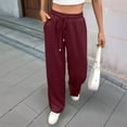 thumbnail image 2 of Womens Wide Leg Sweatpants High Waisted Baggy Pants Fashion Teen Girl Drawstring Athletic Joggers Wine Red M, 2 of 8