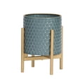 thumbnail image 2 of Honeycomb Metal Planter Pot With 4-Leg Gold Metal Base - Blue-Green - 12"H x 9.5"W, 2 of 4