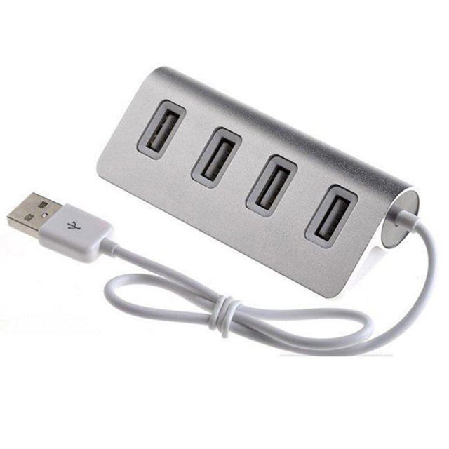 Adaptador de PC multifunción USB 2.0 de 4 puertos y concentrador de metal universal (plateado)