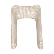Seductive Hollow Out Knit Sweater for Women Round Neck Long Sleeve Crop Top with Flounce Hem, See-Through Crochet Trumpet Sleeve Cover Up