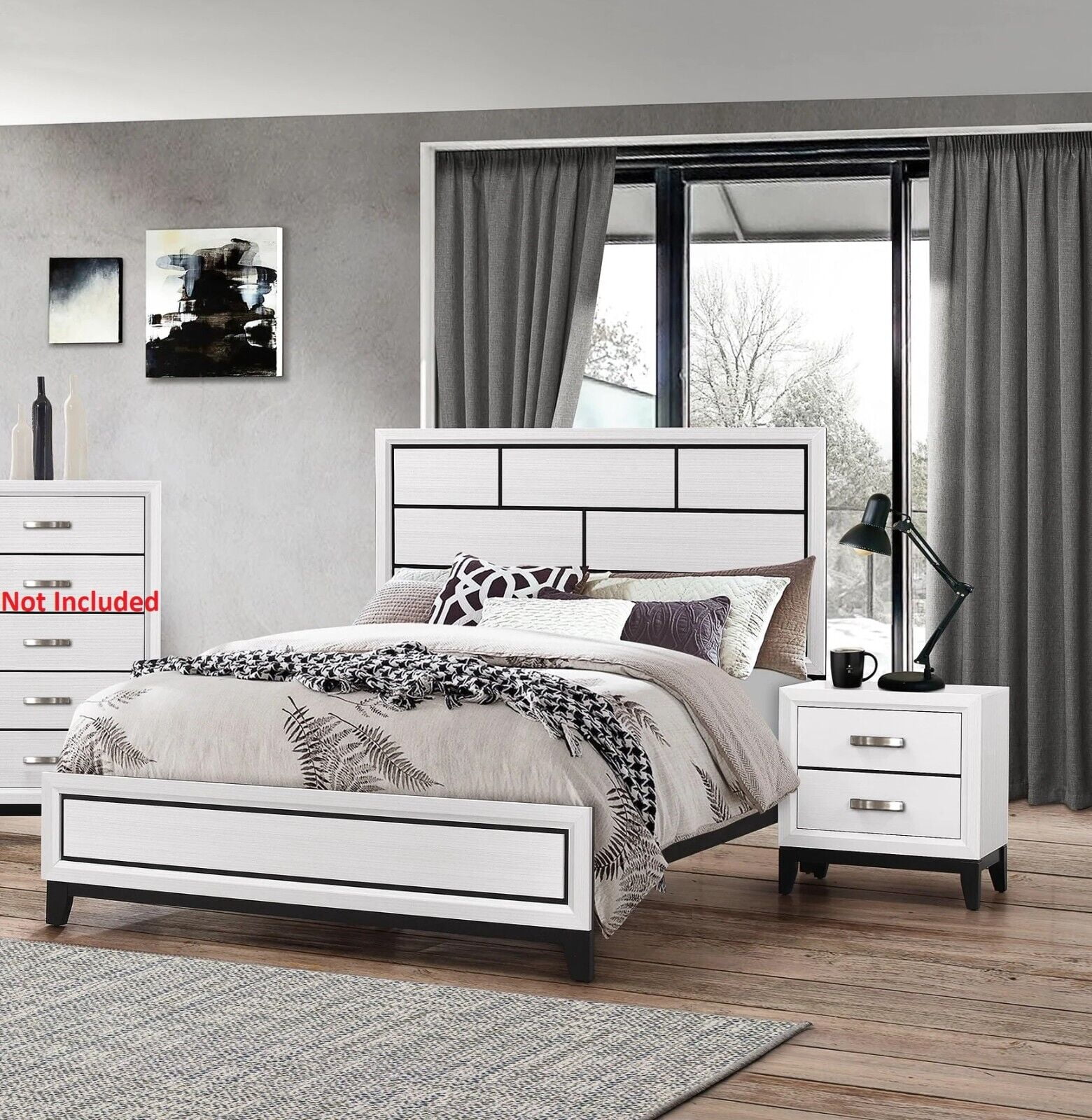 Contemporary Style 3pc Full Size LowProfile Bed and 2x Nightstands