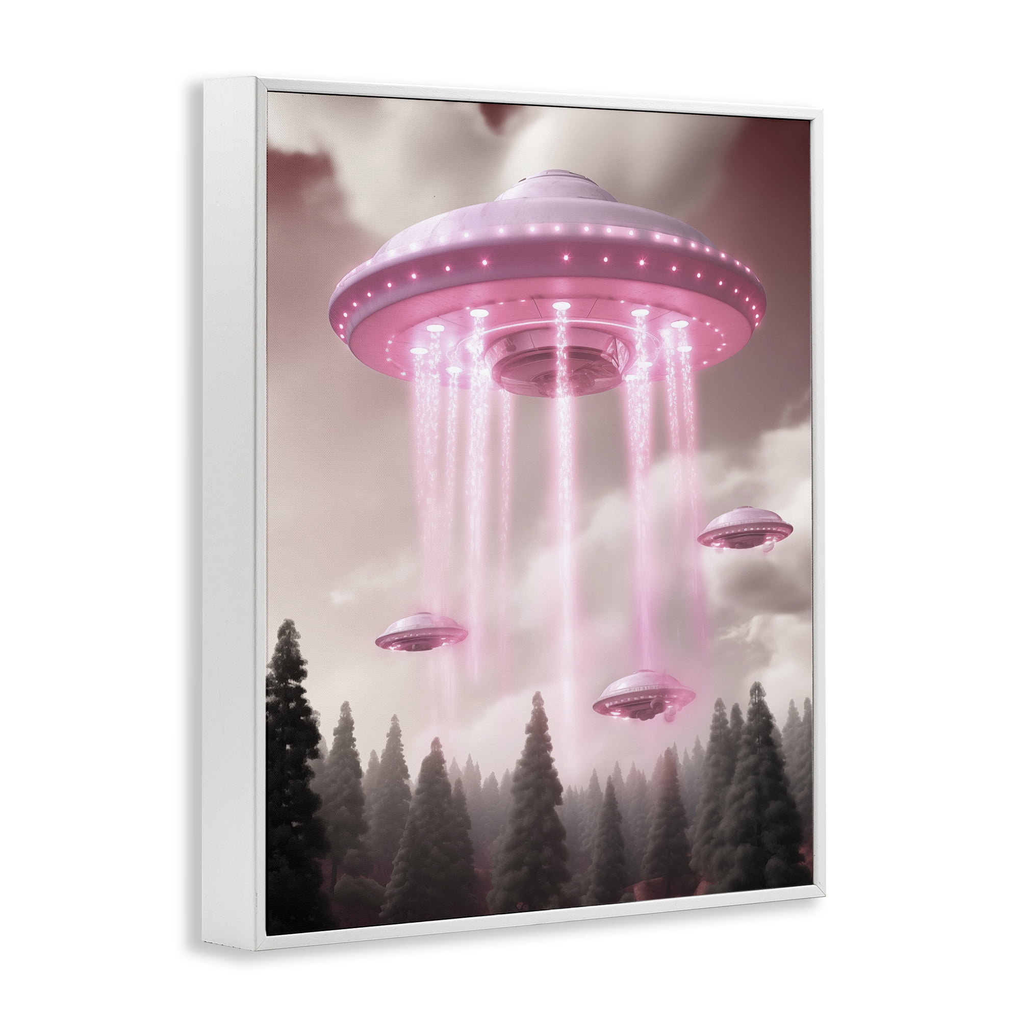Glam UFO with Pink Beams White Framed Giclee Art, design by Sasha
