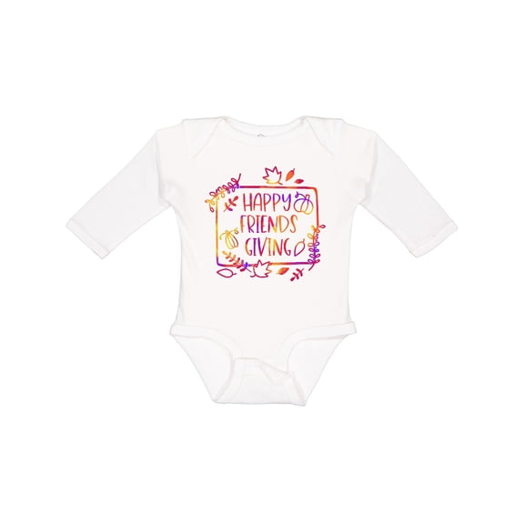 Inktastic Happy Friendsgiving with Leaves and Pumpkins Boys or Girls Long Sleeve Baby Bodysuit