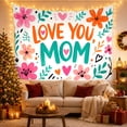 thumbnail image 3 of Vibrant Floral Heart Art with Bold Love You Mom Text, Whimsical Illustration for Flower Lovers, Colorful Art Decor Phrase, Mother's Day Gift, Tapestry Wall Hanging for Bedroom and Living Room, 3 of 7