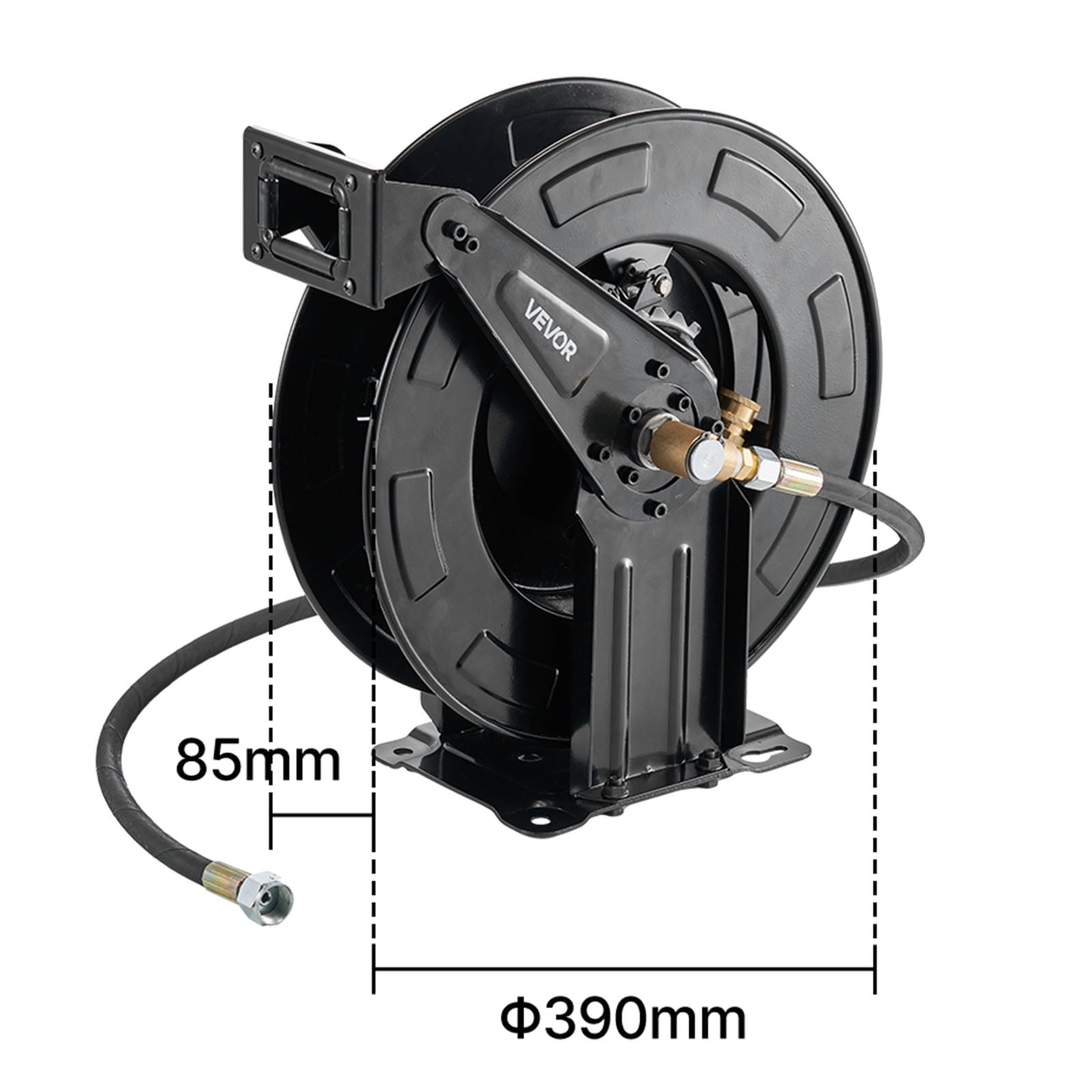 VEVOR Pressure Washer Hose Reel, 50 ft x 3/8 inch Retractable Power Heavy-Duty Steel Washer Hose Reel, 4000PSI Max, Auto-Rewinding, Flexible Wall/Floor Mounted for Car Washing,Garden,Floor Cleaning